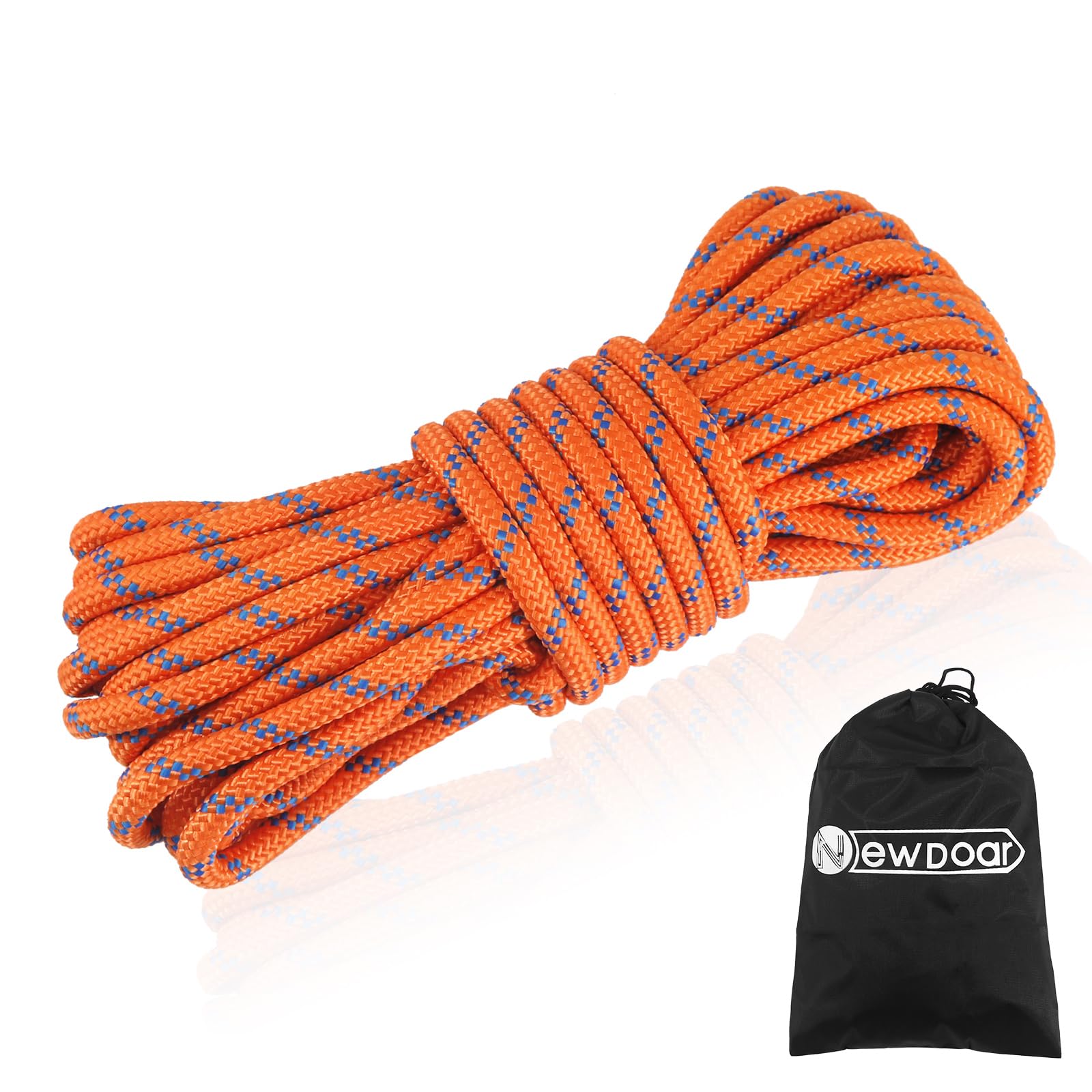NewDoar Outdoor Rope 18KN 10mm (3/8in) High Strength Accessory Cord Rope Double Braid Multifunctional Cord for Camping, Hiking, Fishing, Hauling Loads, Hammocks,Tents(Orange 10mm,20ft)