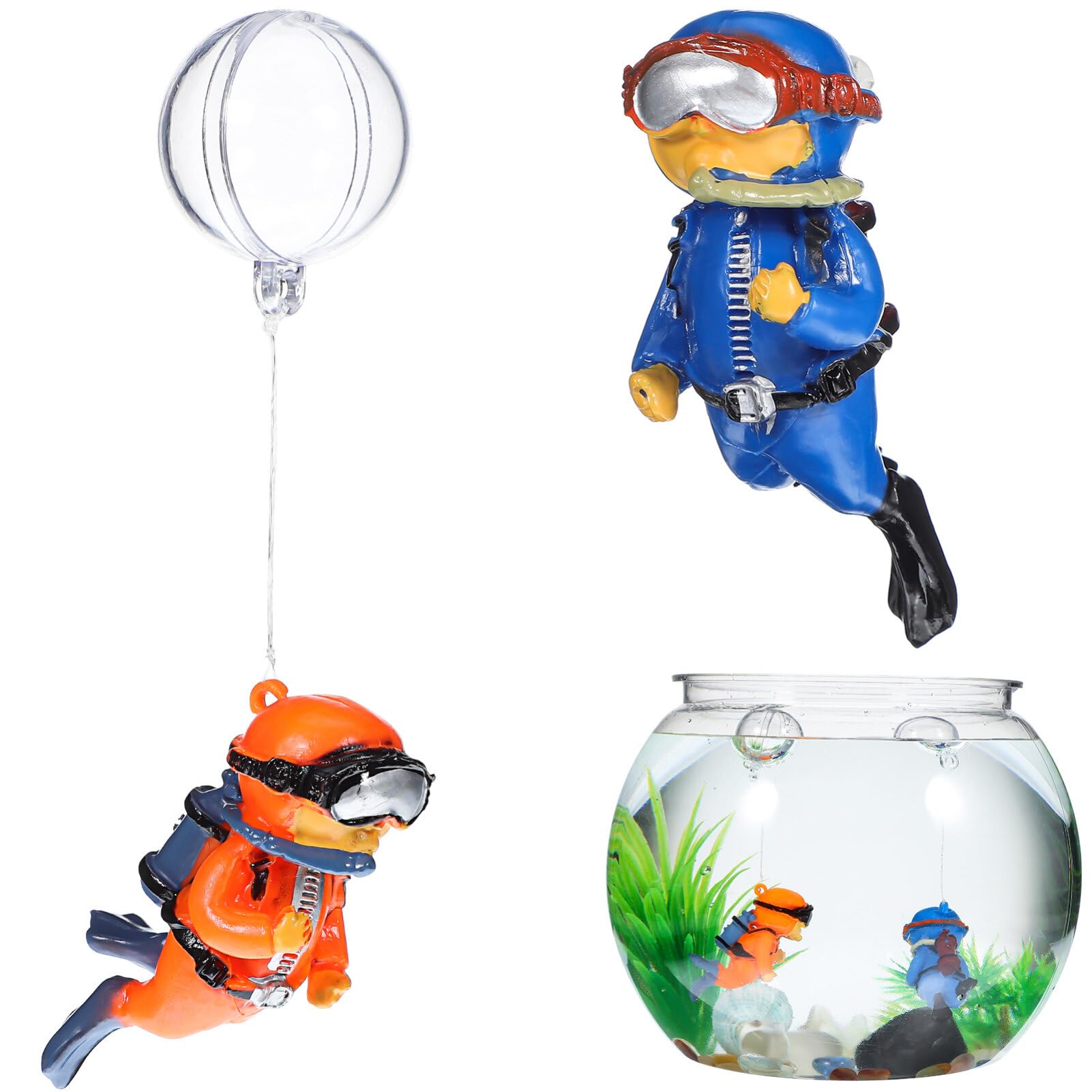 Happyyami 2pcs Fish Tank Floating Decors Mini Aquarium Decorations Floating Divers Figurines with Water Balloons Decorative Resin Figurines Aquarium Decorations