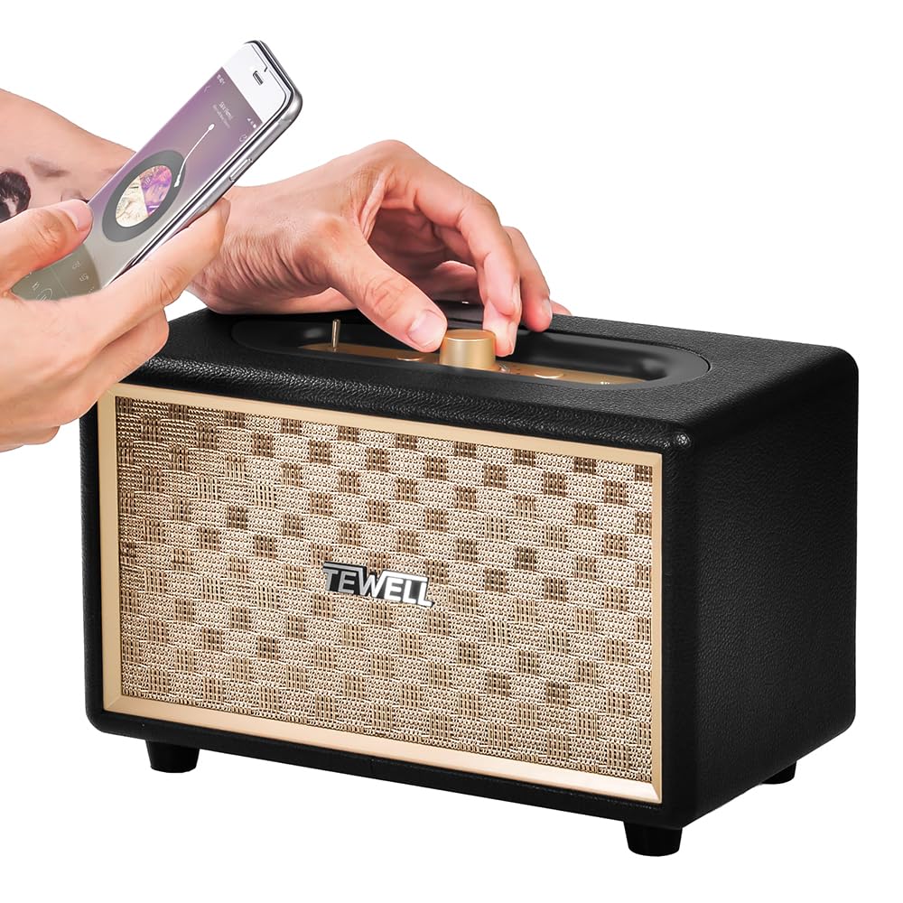 Photo 1 of Home Speaker with Premium Audio | Rich Bass, Rotary Dial for Volume Control | Toggle Switch, Wireless Bluetooth & 3.5mm Aux Input for Turntable | Record Player, AC Powered (Upgraded Version)