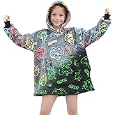 KIVEE Wearable Blanket Hoodie Kids Gaming Sweatshirt Blanket with Giant Pocket Glow in the Dark Gamer Hooded Blanket 6-10 Year Old Girl Boy Birthday Gamer Gifts