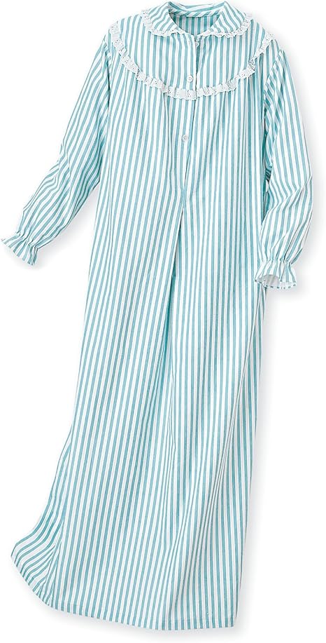 National Striped Flannel Nightgown Womens Long