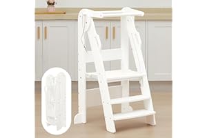 FUNLIO Foldable Kitchen Step Stool for Kids 2-6 Years, 3-Level Height Adjustable Kitchen Step Stool for Toddler, Easy to Asse