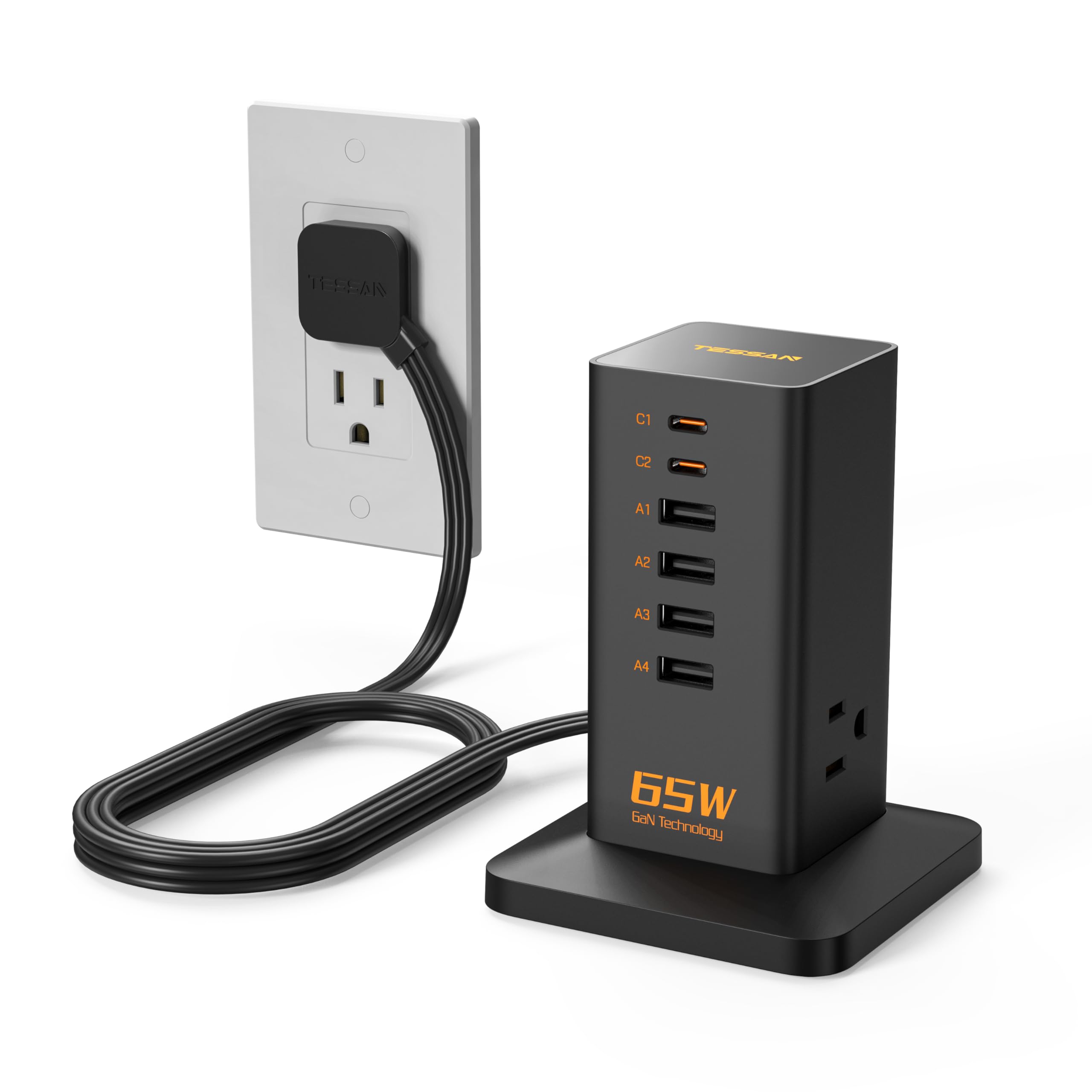 Photo 1 of USB Charging Station for Multiple Devices PD 65W, TESSAN 9-in-1 USB C Charger Block for iPhone 16/15, MacBook, Tablet, Type C Desktop Charger with 3 AC, Home Travel Office Accessories