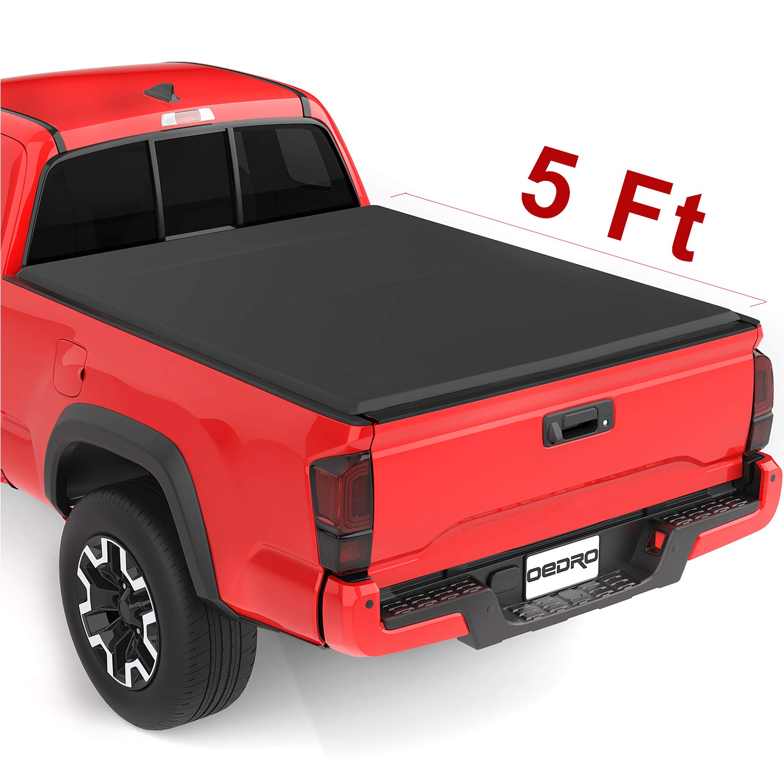 oEdRo Soft Tri-fold Truck Bed Tonneau Cover On Top Compatible for 2016 2017 2018 Toyota Tacoma with 5ft Bed | Fleetside
