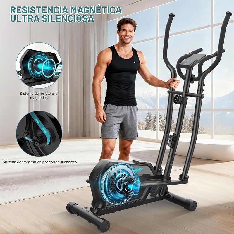 Bicicleta Elíptica,3 en 1 Máquina Elíptica para Casa con 16 Niveles de Resistencia,Monitor LCD, Bluetooth App y Soporte para Dispositivos,Pedal Antideslizante, Ejercicio Peso máximo 287LBS
