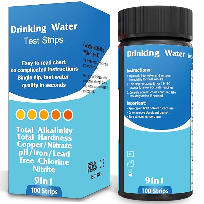 BNS Drinking Water Test Strips. Accurate Tester Strip for pH, Chlorine, Nitrite, Nitrate, Lead, Total Hardness, and More. Home Test with Easy to Read Testing Results in Seconds.