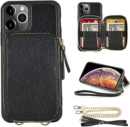 Amazon Zve Iphone11 Pro対応ケース 5 8インチ Iphone11proカード収納ケース 財布付きケースカード お札入れ アイフォン11 Proウォレットケース ショルダーケース 完全保護 高級レザーケース ストラップ付き アイフォン11 Proケース 5 8インチ ブラック 家電