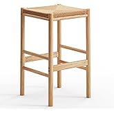 Alta 26" Backless Counter Stool – Natural Wood Frame with Woven Paper Cord Seat – Mid Century Kitchen Island Seating