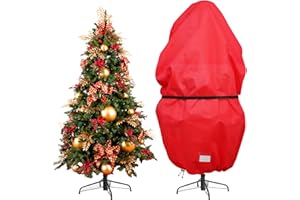 DUDSOEHO Upright Christmas Tree Storage Bag with Adjustable Straps, Xmas Tree Cover with Zipper & Drawstring for up to 7.5 Foot Artificial Tree Standing with Ornaments, Dustproof - Red