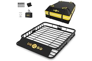 DEXSO 46" x 36" Universal Roof Rack Basket, 200 Lbs Capacity Rooftop Cargo Carrier Basket with 15 Cubic Feet (44" x 34" x 17") Waterproof Luggage Bag, for Suvs, Trucks, Vehiclesor Suvs, Trucks, Vehicles