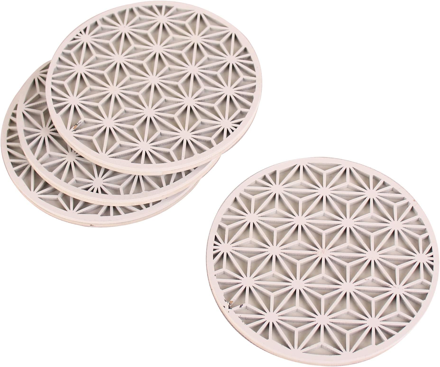 MODERNETA Wooden White Coasters Set of 4/6 for Home Office (4 x 4 inch) (4)