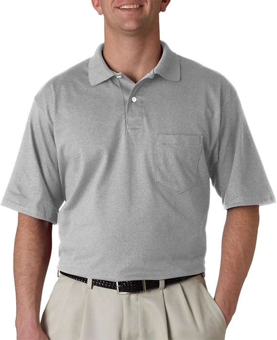 5.6 oz. 50/50 Jersey Pocket Polo with SpotShield, Oxford, M at Amazon Menâs Clothing store: Polo 
