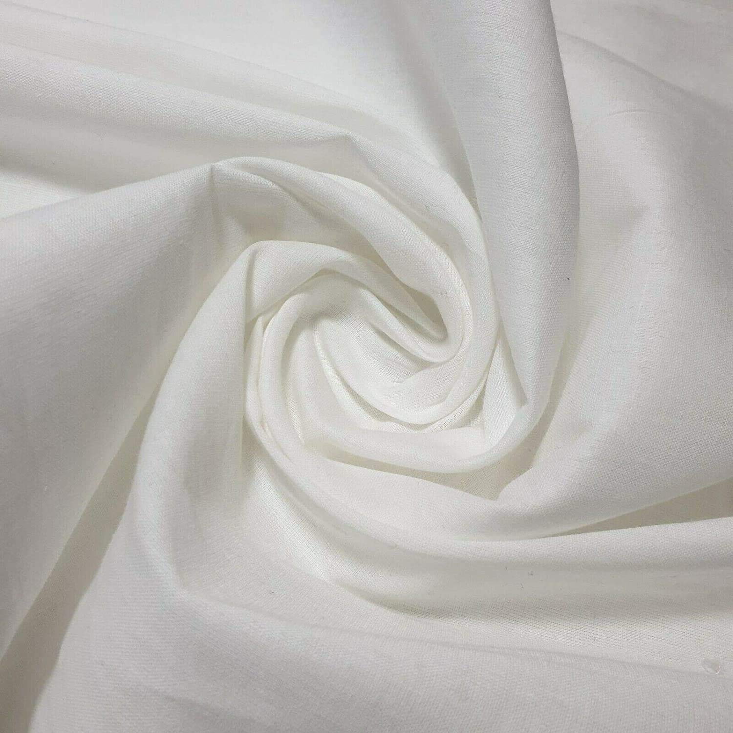 100% Cotton Fabric 112cm Wide Plain Cambric Poplin (White, 1 Meter)