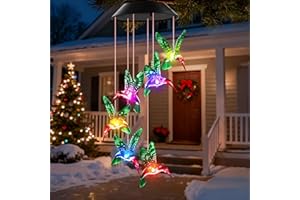 Christmas Stocking Stuffers for Women Grandma Mom Birthday, White Elephant Gifts for Adults, Winzwon Hummingbird Wind Chimes Solar Lights Outdoor Mobile Decoration for Patio Yard