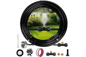 UBYNID Misters for Outside Patio, 82 FT (25M) Misting Cooling System with 21 Mist Nozzles+Brass Adapter (3/4") DIY Outdoor Water Mister for Garden Trampoline Greenhouse Canopy