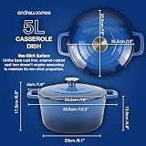 andrew james Cast Iron 5L Round Casserole with Lid Enamel Coated Blue view 3