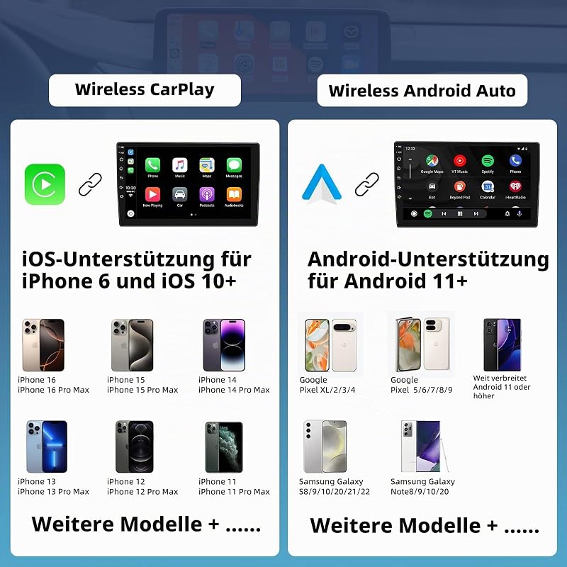 Wireless Carplay und Wireless Android Auto Adapter, Konvertieren Wired Carplay/Android Auto in Wireless, Typ-C und USB, Plug and Play für iOS 10+/Android 11+ — Foto 8 von 8