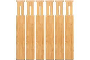 Aubeco 6 pcs Large Bamboo Drawer Dividers, Expandable 17"-22" Wooden Organizers for Kitchen, Office, Dresser, Bedroom, Clothe
