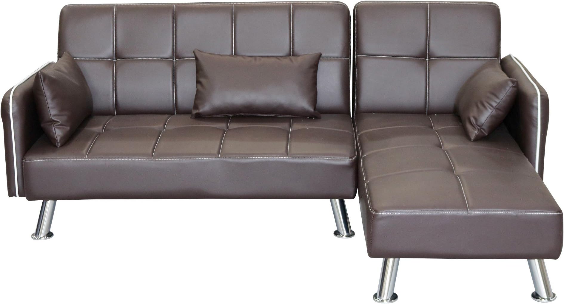 discountsland Versatile Faux Leather L Shaped Sofa Set With Chaise - Brown
