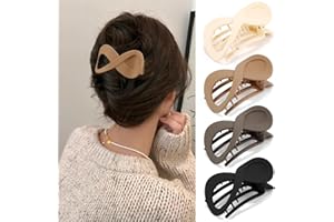 Atoden Flat Hair Clips for Thin Hair 4Pcs French Concord Hair Clips 3.4'' Lay Down Flat Hair Claw Clips for Medium Thick Hair Matte Neutral Jaw Clips Hair Clamps Barrettes Hair Accessories for Women
