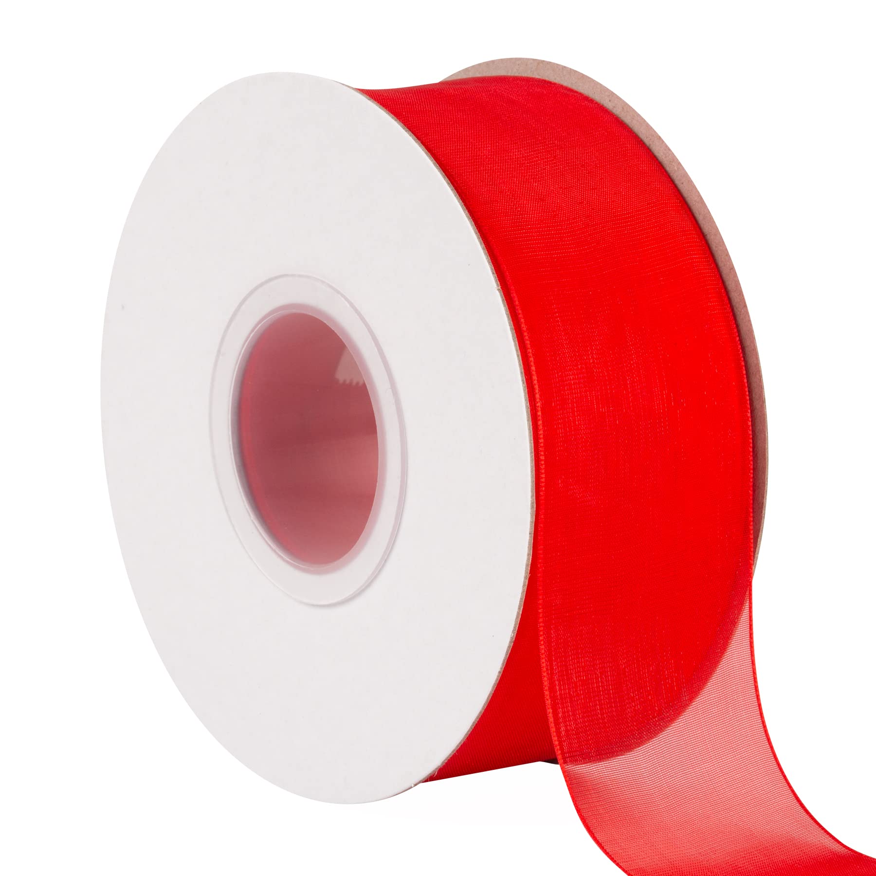TEKDEERE 38mm Sheer Organza Ribbon,Red Shimmer Chiffon Ribbon for DIY Crafts Wedding Party Decorations, Gift Wrapping Bridal Bouquets (45M)
