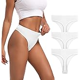 Xlndsoea Women's High Waisted Ribbed Cotton Thongs Panties High Cut Breathable Underwear 3-Pack Size S to 4XL