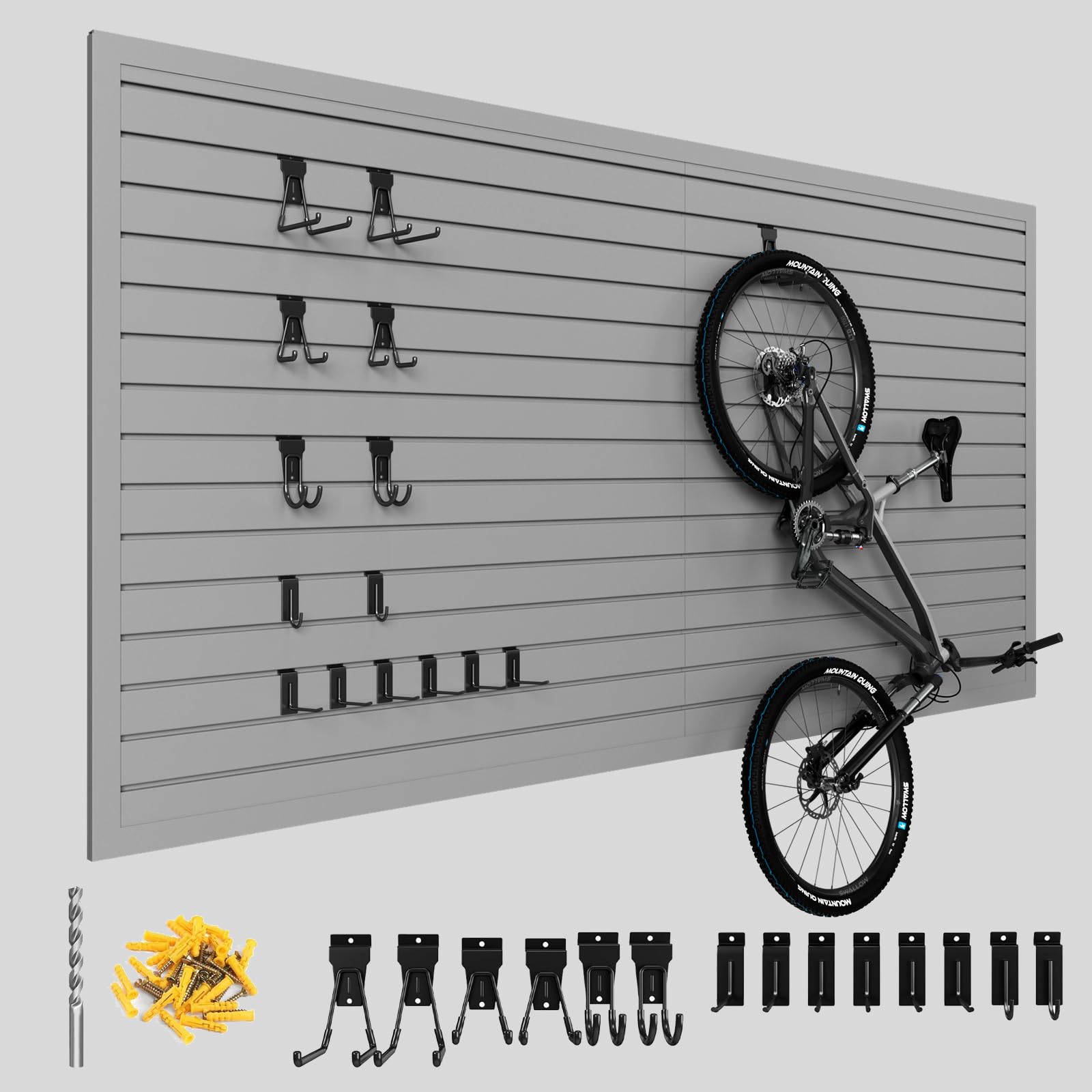 Photo 1 of ***It is used, it is missing parts, it is not known if it is 100% functional because it is in a state of disrepair***Ginchain 4'H x 8'W Slatwall Panel Garage Wall Organizer with 14 Hooks, Heavy Duty Slat Wall Paneling Sheets, Interlocking PVC Panels, Gara
