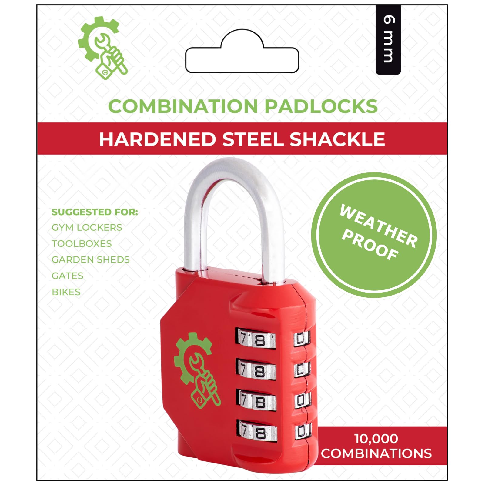 Spanner In the Works® | Combination Padlock | 4 Digit Weatherproof Padlock with Code | Gym Locker (Red Coded Number Lock)