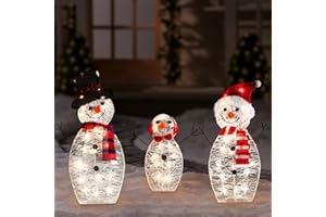 SUNNYPARK Set of 3 Outdoor Snowman Christmas Decorations, 31 inch Pre-Lit 60 Lights Outside Christmas Decorations for Yard, Lawn, Garden Clearance 2D