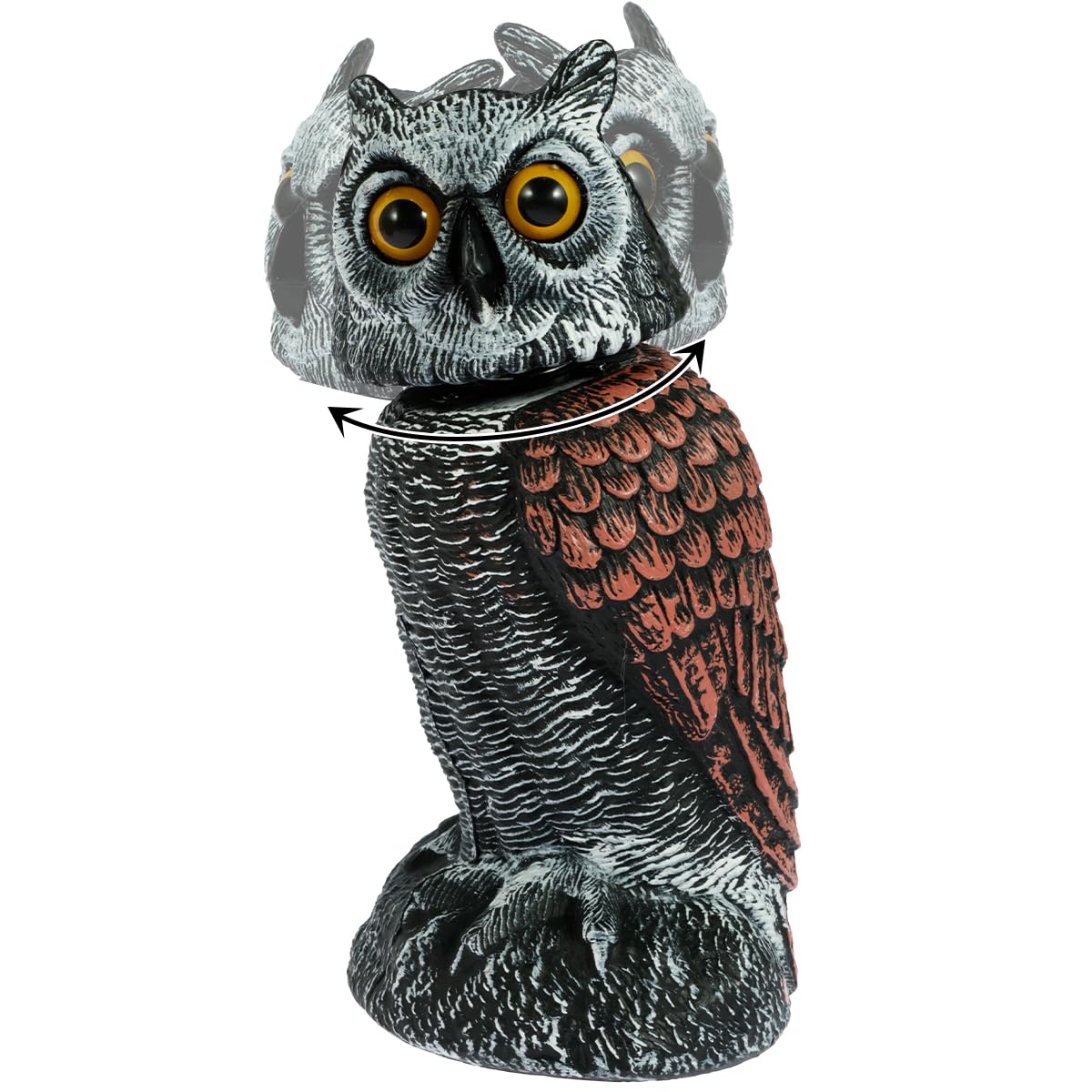 Realistic Owl Decoy with 360° Swivel Head Fake Owl Bird Scarer Tool Lifelike Owls Decoy Bird Repellent Devices Nature Enemy Scarecrow Plastic Statue Pigeon Scarer for Keeping Birds Away from Garden
