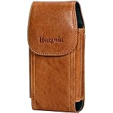 Hengwin Genuine Leather Cell Phone Holster Case with Belt Clip Fit for iPhone 16 Pro Max 15 Pro Max 14 Pro Max 13 Pro Max Samsung Galaxy S25 Ultra S24 Ultra Belt Holder Phone Pouch for Belt (Brown)