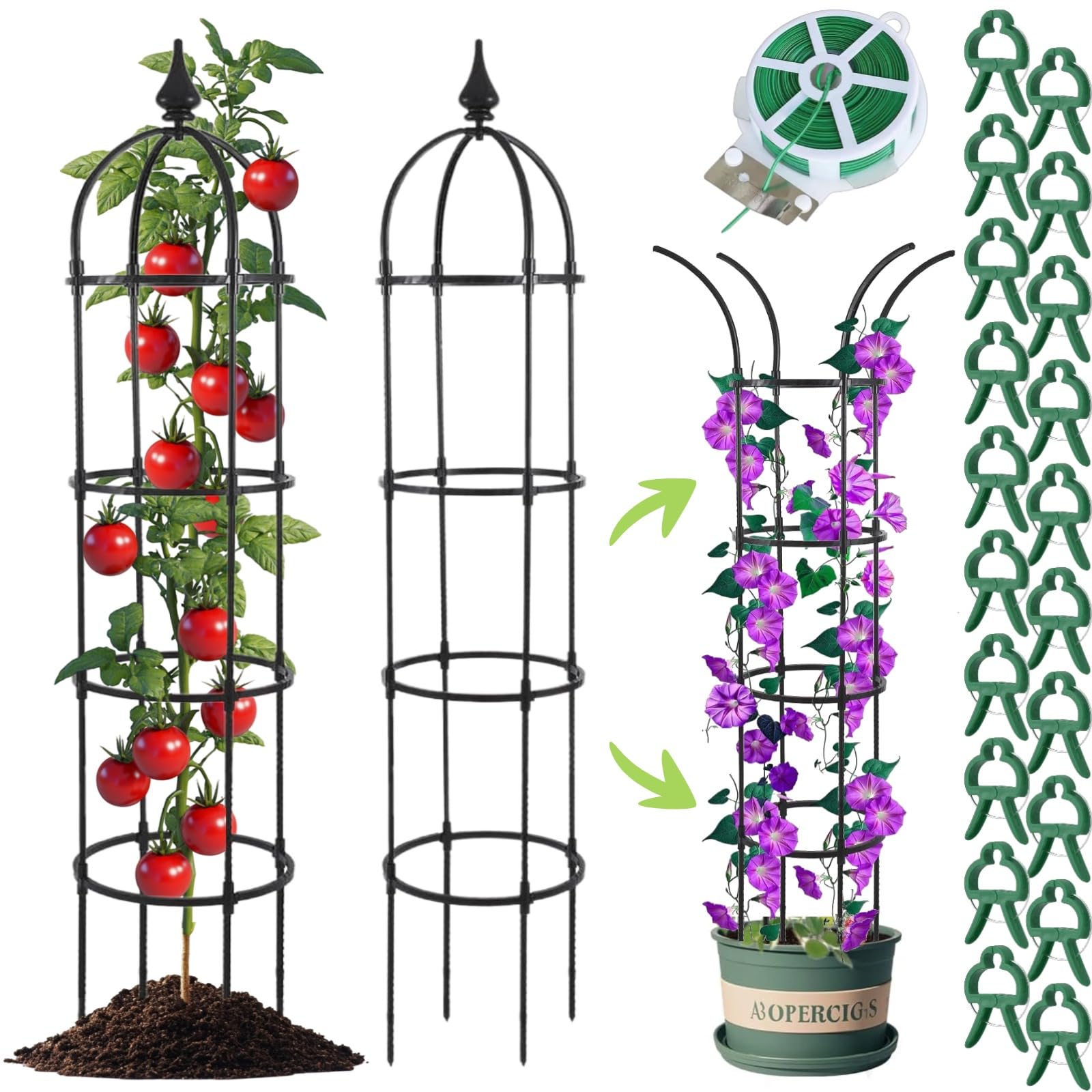Photo 1 of 2 Pack Garden Obelisk Trellis for Climbing Plants Outdoor - Extra Tall 6.7ft Sturdy Steel Core Plastic Coated Tower Trellis for Potted Plants Indoor - Plant Support for Vines Flowers Rose Vegetables