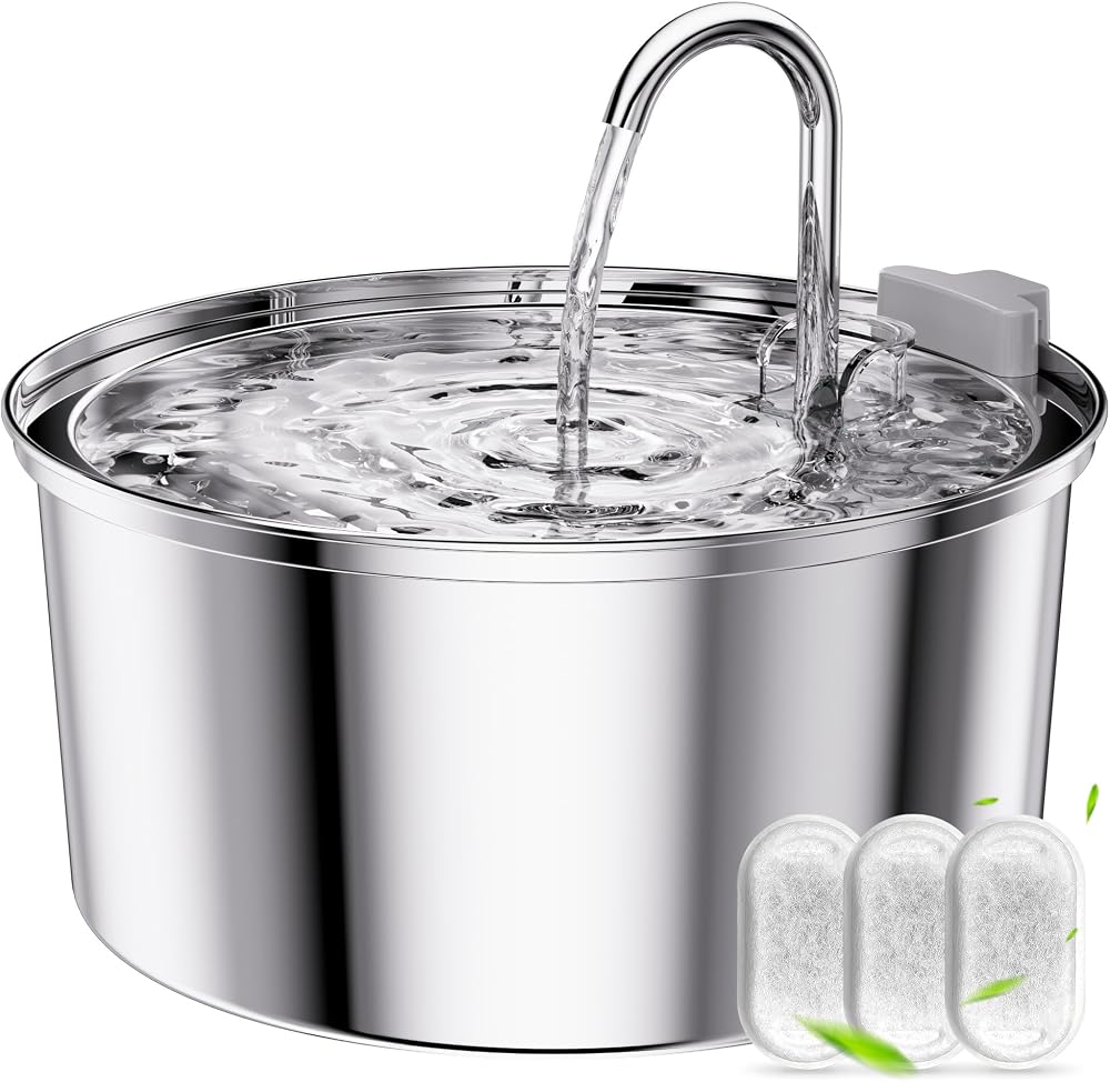 tomxcute Cat Water Fountain 3.2L Stainless Steel with Filter Upgraded Pump