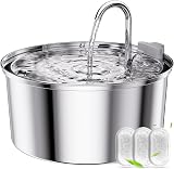 tomxcute Cat Water Fountain 3.2L Stainless Steel with Filter Upgraded Pump