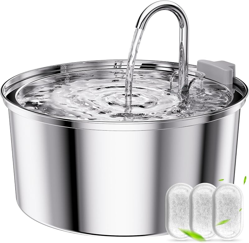 tomxcute Cat Water Fountain 3.2L Stainless Steel with Filter Upgraded Pump