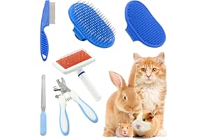 Crafterlife Pet Grooming Kit with Slicker Brush Bath Massage Glove Brush Pet Shedding Comb Nail Clipper Trimmer 6 Piece Set for Rabbit Kitten Guinea Pig Cat Chinchilla Ferret Small Animals