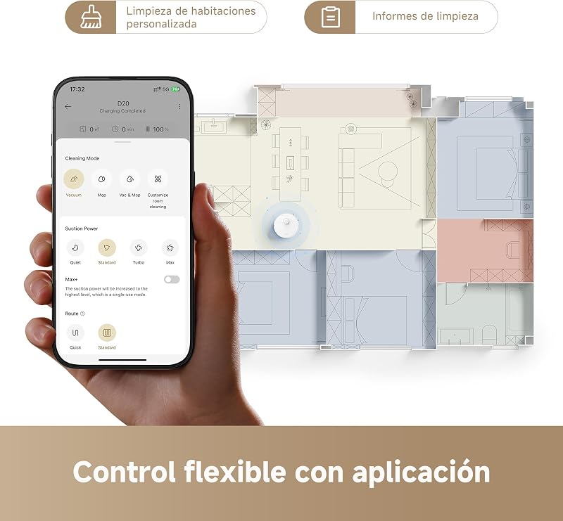 D20 Robot Aspirador, Succión de 13.000 Pa, Navegación LDS