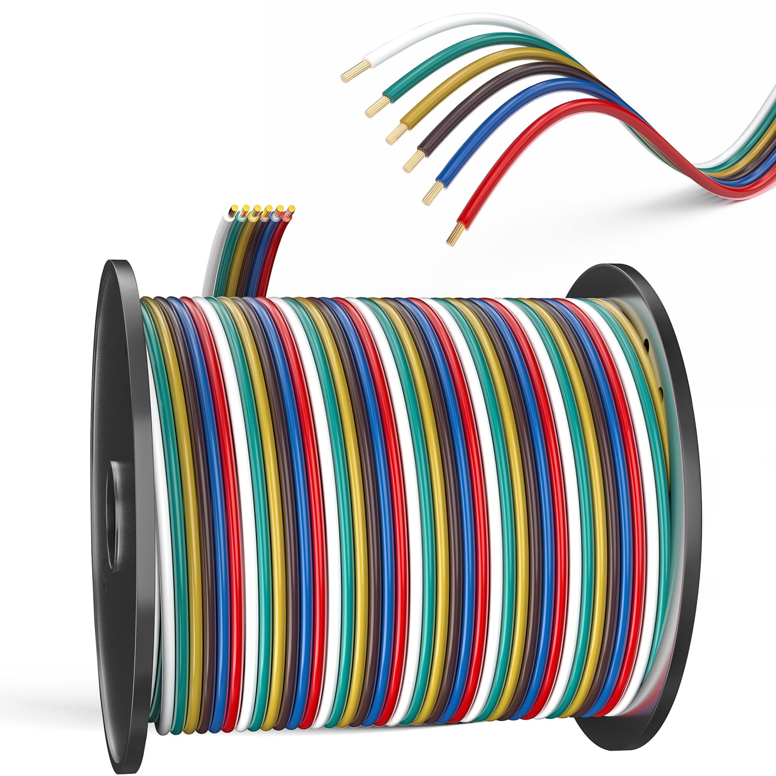 Photo 1 of 100FT 6 Wire Trailer Wire, 14 Gauge CCA Wishbond Color-Coded Wiring Harness Spool Trailer Wiring Kit, for All Basic Wiring Needs(Red, Blue, Green, Yellow, Brown, White)