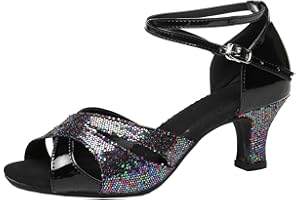 DADAWEN Women's Low Heel Ankle Strap Open Toe Dance Sandals Shoes Pointed Toe Latin Ballroom Salsa Tango Dance Shoes