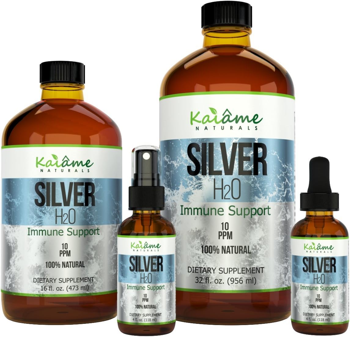 Kaiame Naturals Colloidal Silver, Ionic Silver Solution, 10 PPM, Large 16 oz Glass Bottle, Natural Immune Support Supplement, Safe for Adults, Children, and Pets: Health & Personal Care