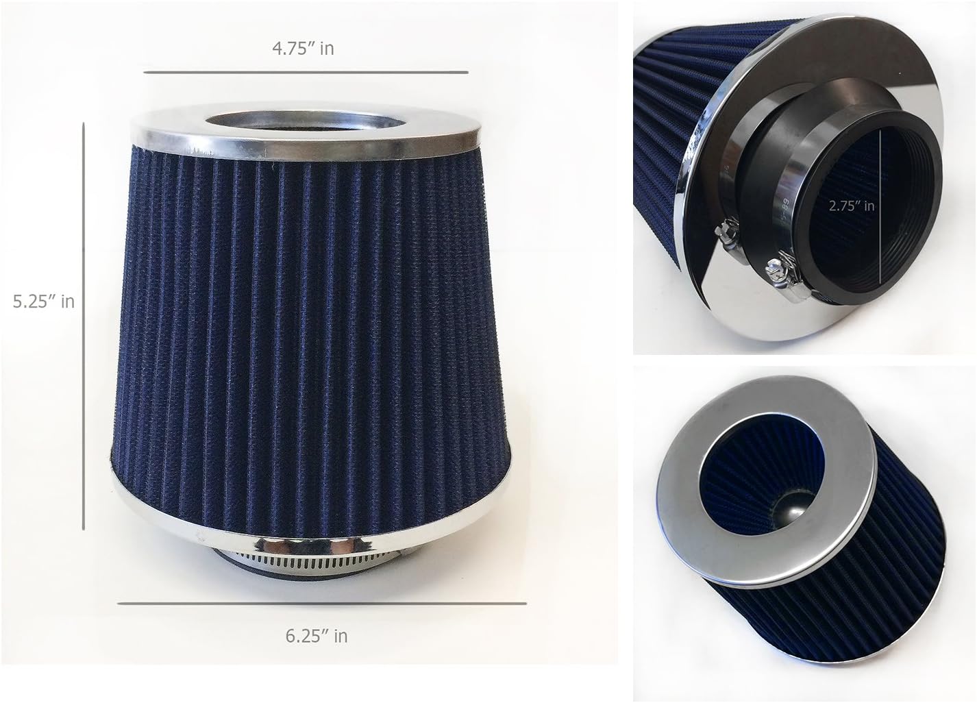 2.75" Inlet (70mm) Air Intake Chrome Open Top Air Filter Universal