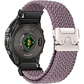 Nylon Braided Watch Band for Garmin Fenix 8 43mm/Fenix 7S Pro Solar/Fenix 7S/Fenix 6S/ Fenix 6S Pro/Descent Mk3S/Mk3Si, Secure Parachute-Style Buckle Strap for Garmin QuickFit 20 mm, Dark Purple