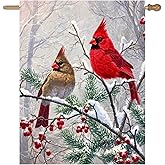 Winter Cardinal Bird House Flags for Outside 28x40 Double Sided Large Christmas Holiday Flags Red Birds on Tree Branch Garden Flag Welcome New Year Yard Flag Farmhouse Outdoor Decor