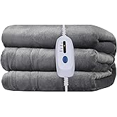 RALYSUN Electric Blanket Full Size 72" x 84" Flannel Heated Blanket,10 Hours Timer Auto-Off,4 Heating Levels, for Bedroom Office Couch, Grey