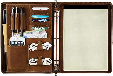 Amazon 手作りの本革ポートフォリオ 取り外し可能な3リングバインダーパッドポートフォリオ 12 9インチタブレットとレターサイズのメモ帳用ビジネスドキュメントオーガナイザー ブラウン ジェネラル 文房具 オフィス用品 文房具 オフィス用品