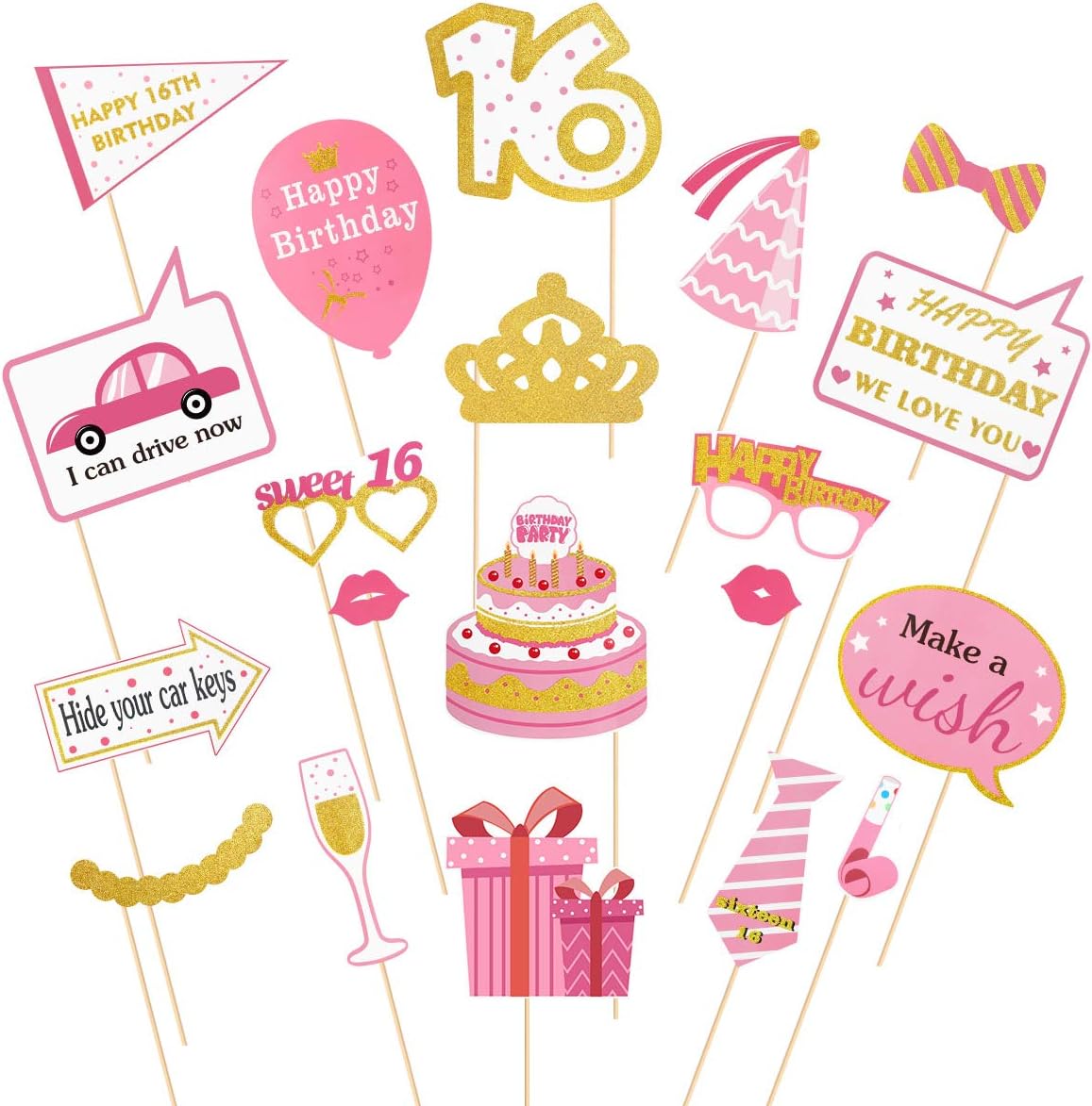 Amosfun Sweet 16th Birthday Photo Booth Props pcs Sweet Girl Photo Booth Props Cute Girl 16 Birthday Party Supplies Party Decorations Amazon Co Uk Electronics Photo