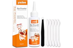 yadee Dog Ear Powder, Ear Hair Removal for Dogs Cats, 30gm Ear Cleaner Fresh Powder with Tweezers & Large Cotton Swabs, Remove Ear Wax & Odor for Pets