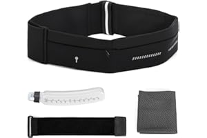 Lsnisni Slim Running Belt for Men and Women, Running Waist Pack with Water Bottle & Towel, Multi Pocket Fanny Pack - Phone Holder, Adjustable for Running, Climbing - Medium