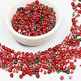 Bulk 4mm Red & Green Seed Beads for Jewelry Making 110 Grams About 1600pcs,6/0 Glass Craft for Making Earrings, Bracelets, Pendants, Waist Jewelry, DIY Handmade Seed Beads(Red & Green Mix)