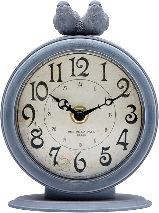 Nikky Home Tischuhr Mit Quarz Analoge Vintage Design Schreibtisch Und Regal Fur Wohnzimmer Badezimmer Dekoration Metall Tiefgrau Amazon De Kuche Haushalt